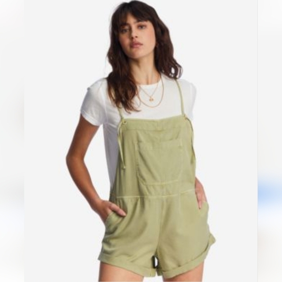 Billabong Denim - Billabong Green Denim Overalls/Romper, Size Medium